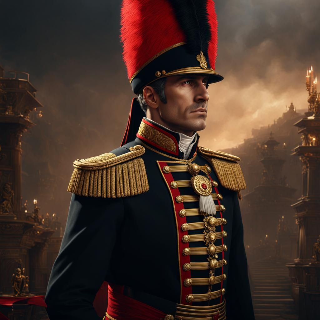 Napoleonic Soldier in Red and Black Uniform