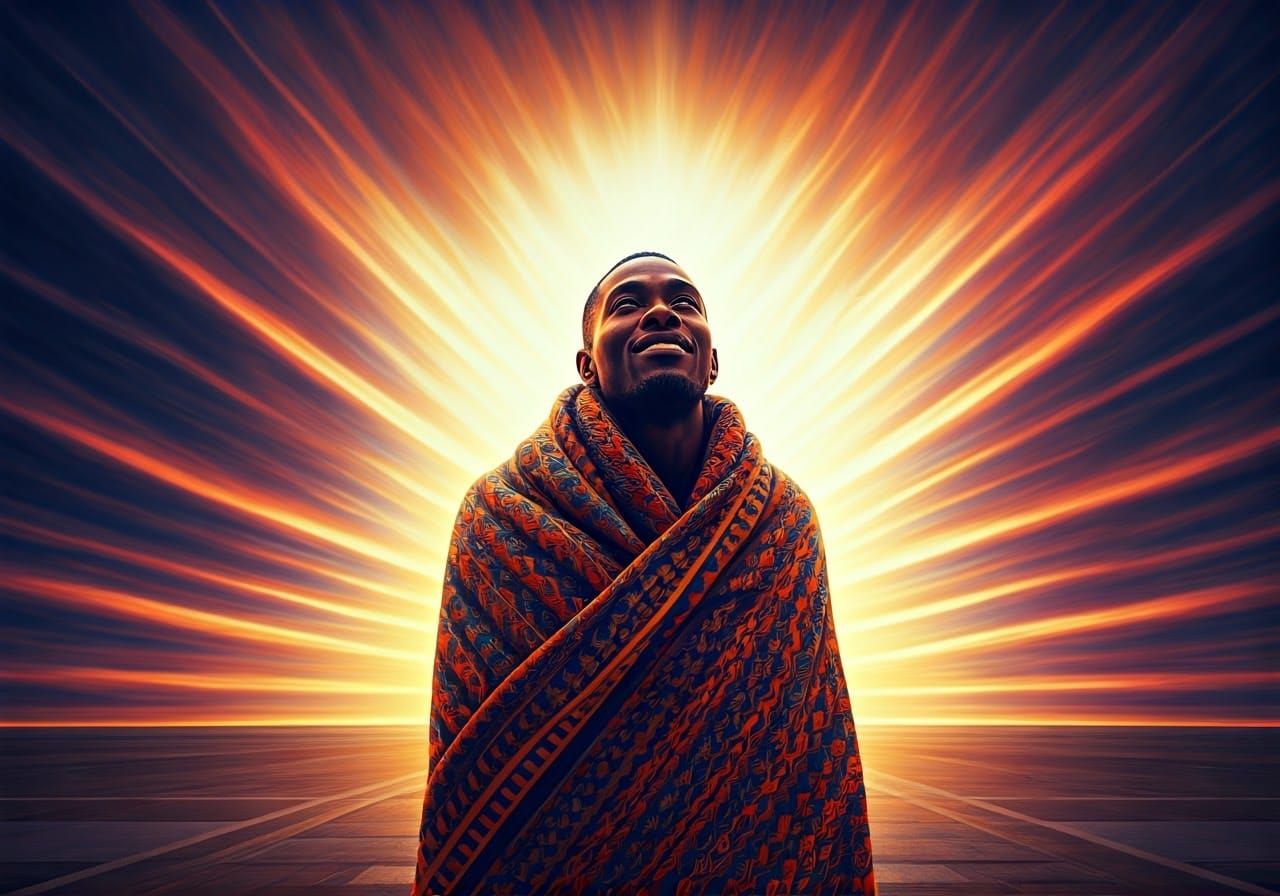 Regal Figure on Airstrip Gazing at Heavenly Display