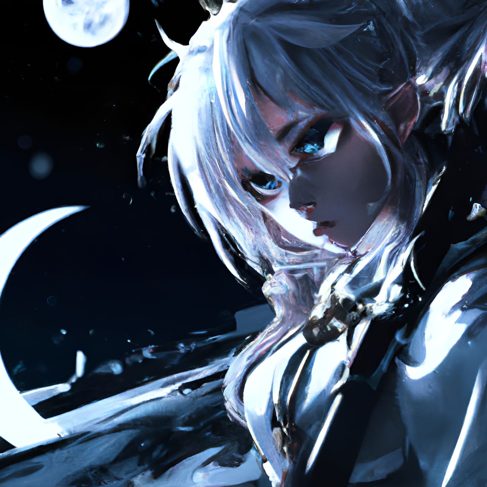 Anime Girl with Gun in Cyberpunk Moonlit Scene