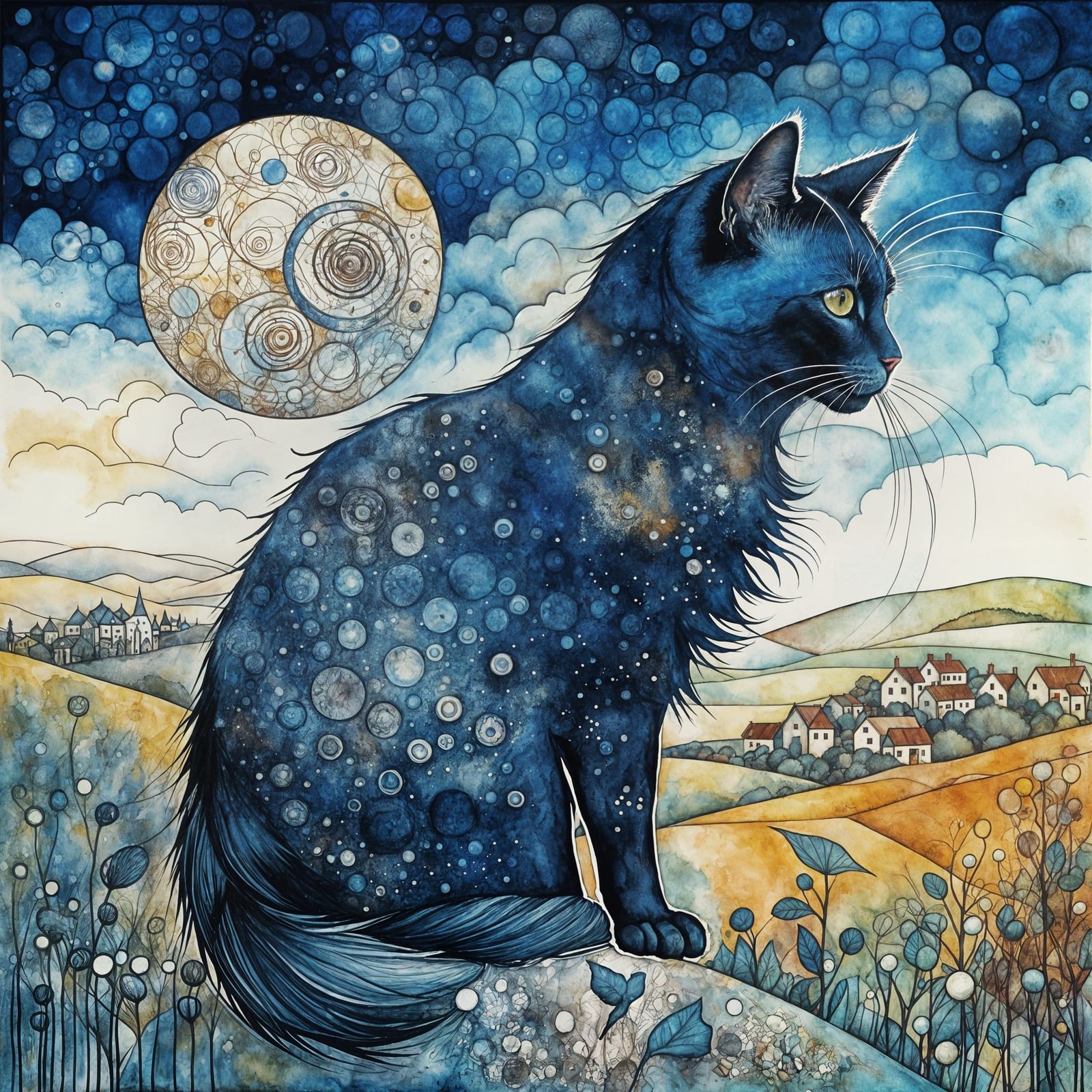 Ragdoll Cat on Windy Hill in Art Brut Style