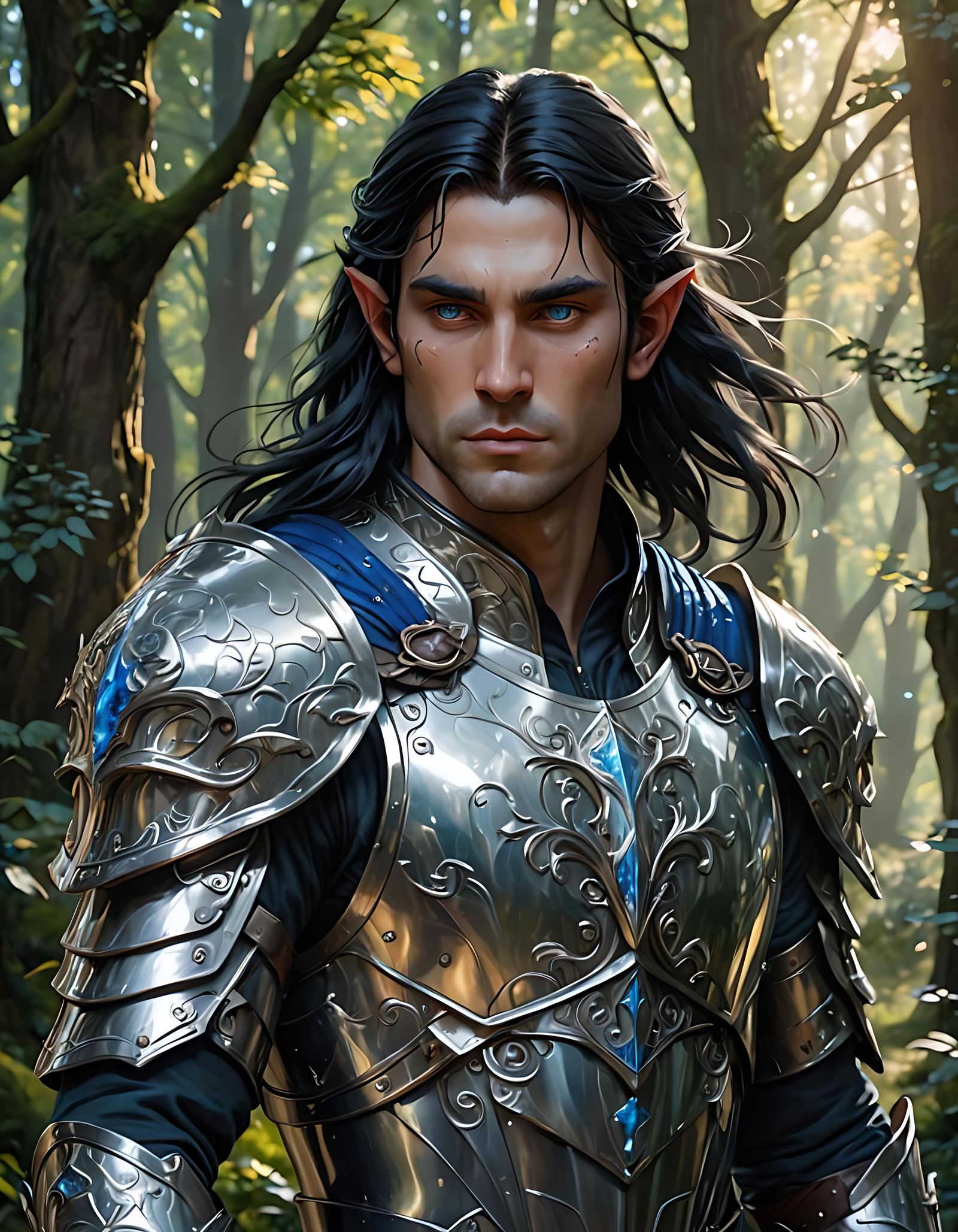Magical Elf Warrior Portrait in Hyperdetailed Style