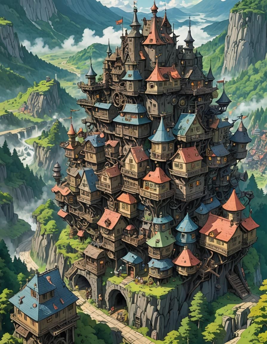 Mobile Mechanical Village Inspired by Studio Ghibli