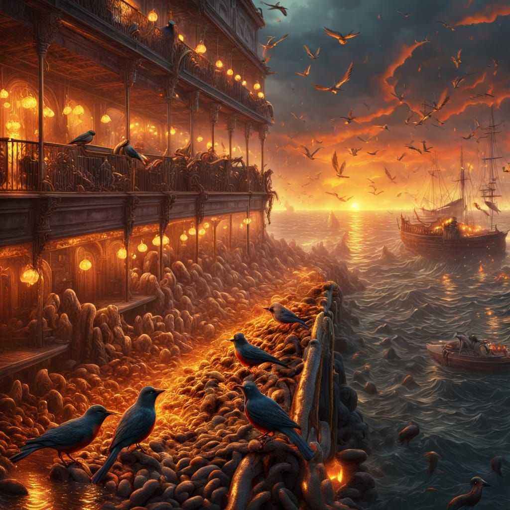Epic Waterfront Masterpiece in Vibrant Digital Art