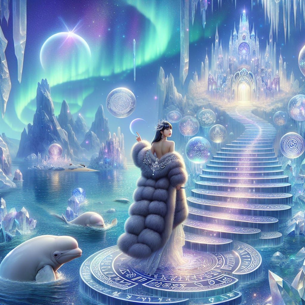 Fantasy Ice Castle with Aurora Borealis