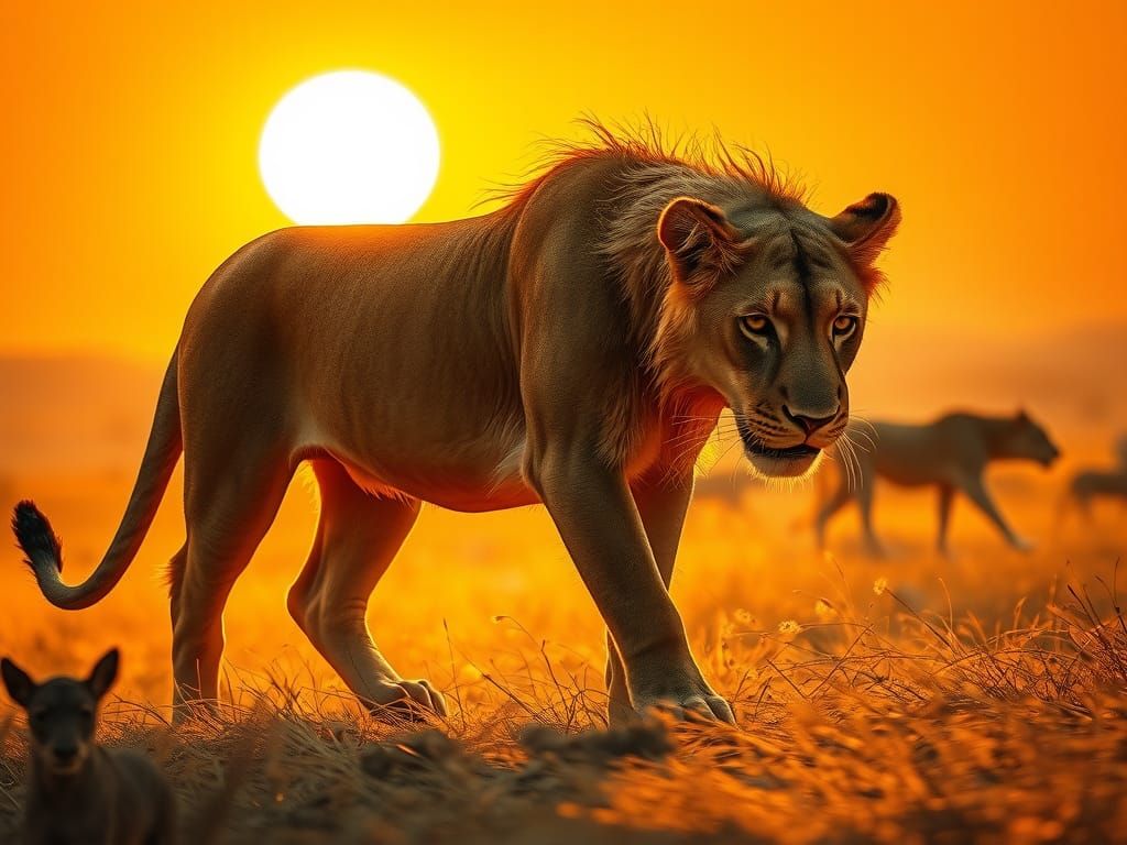 Lioness Hunting in Savanna: Hyper-Realistic Fantasy Art