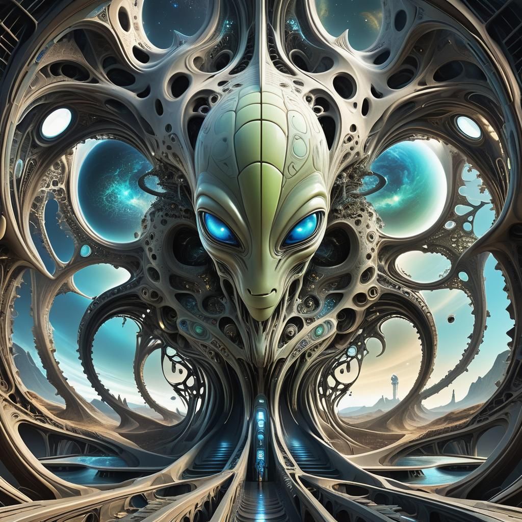 Alien Spaceship Landing on Fractal Dreamscape