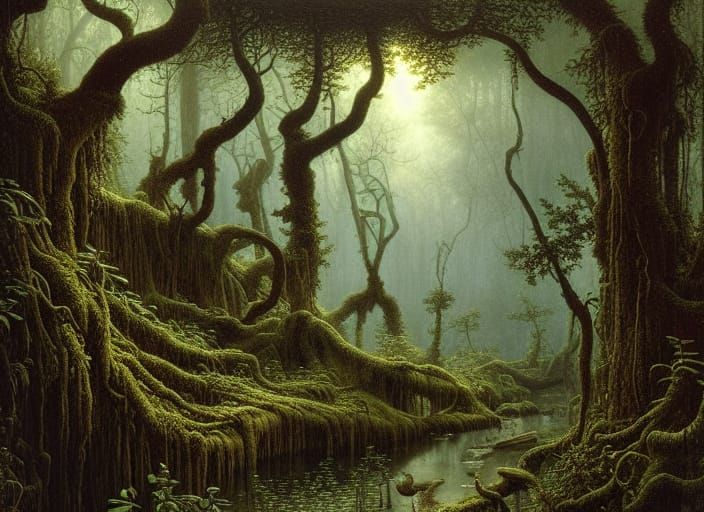 Detailed Woodland Scene Inspired by Romanticism