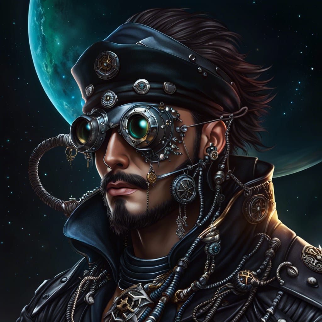 Realistic Space Pirate Portrait with Mechanical Eye