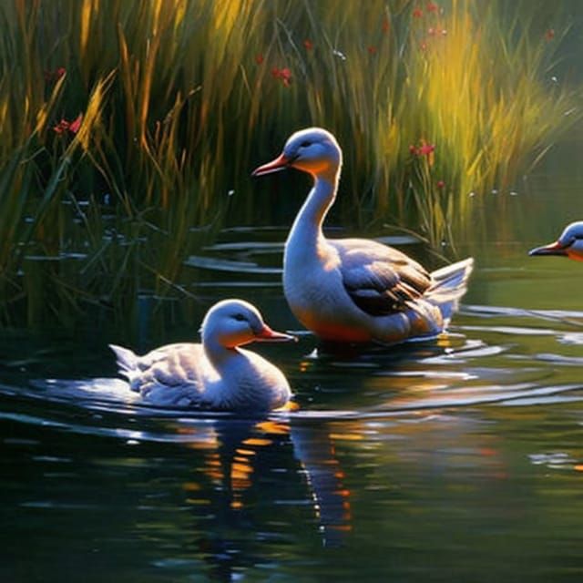 Ducklings on Pond: A Hyperdetailed Digital Painting
