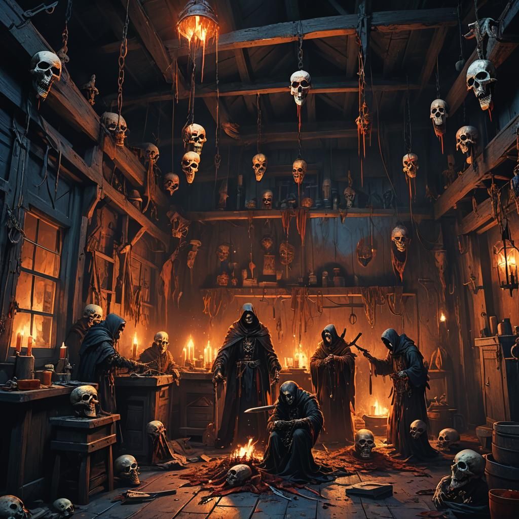 Bloody Liches in a Haunted Garage: Dark Fantasy Art
