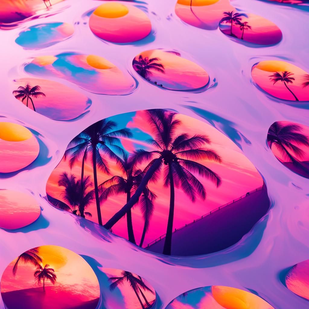 Double Exposure Sunset at Beach Water Park