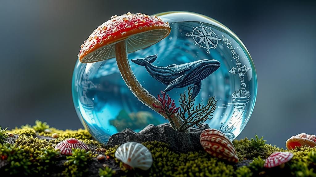Crystal Mushrooms with Underwater Kingdom, Fantasy Art