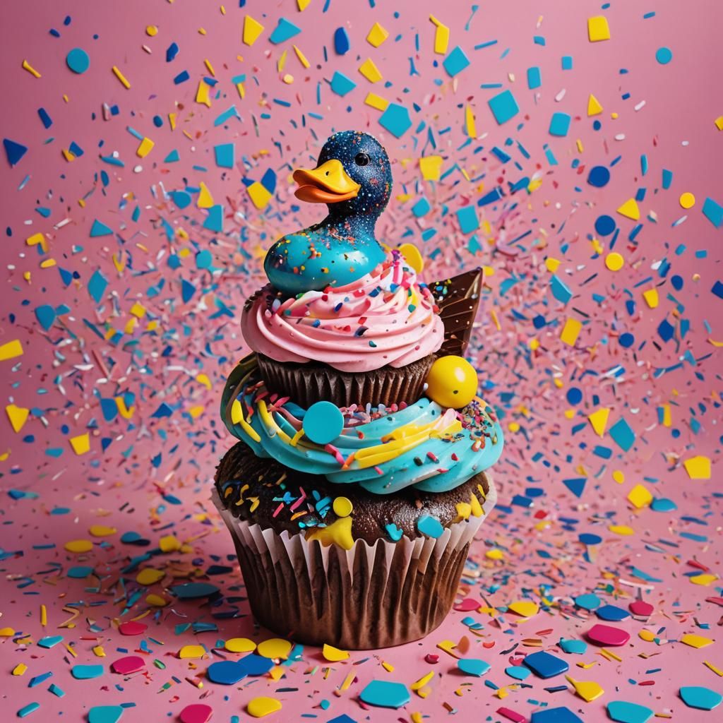 Whimsical Cupcake Duck in Digital Pop Art Style