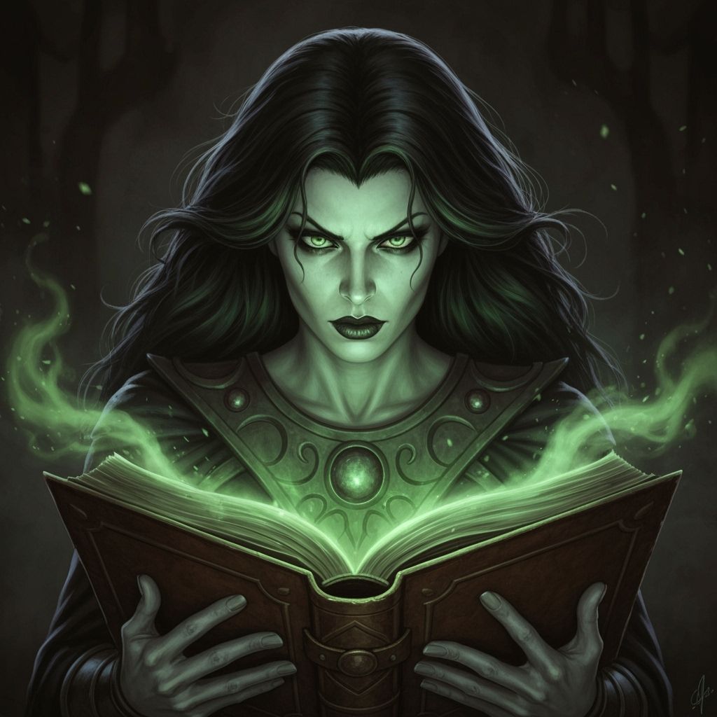 Sorceress Evil-Lyn Reads Ancient Grimoire in Eerie Glow