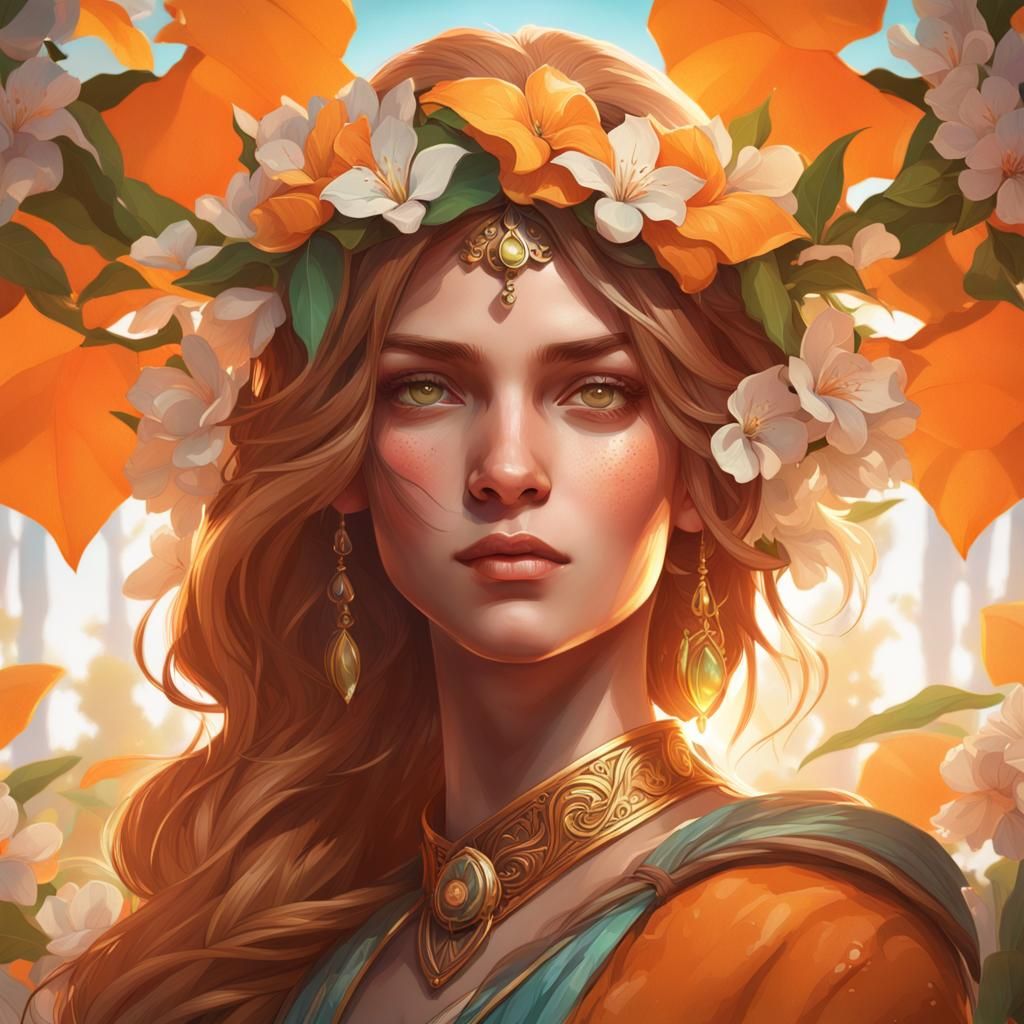 Hyperdetailed Orange Blossom Portrait in Art Nouveau Style