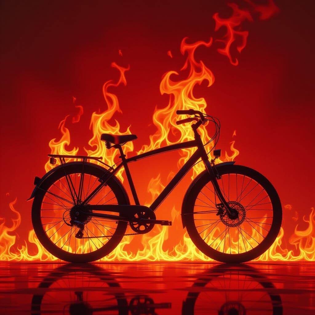 Fiery Bicycle Silhouette in Fantasy Concept Art Style