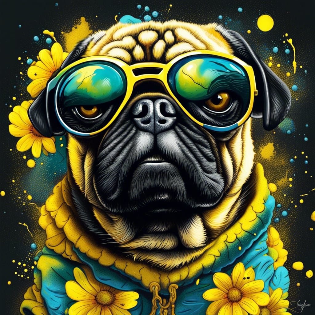 Pug with Sunglasses in Graffiti Street Art