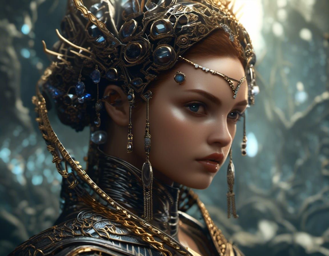 Lara Croft: Alien Bride in Rococo Horrorcore Style