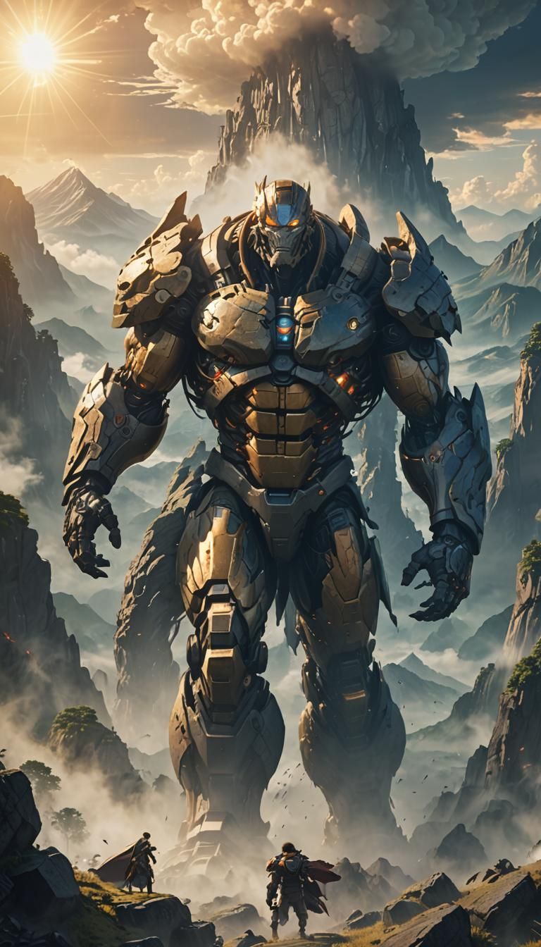 Giant Titan in Misty Mountains: 3D Anime Art