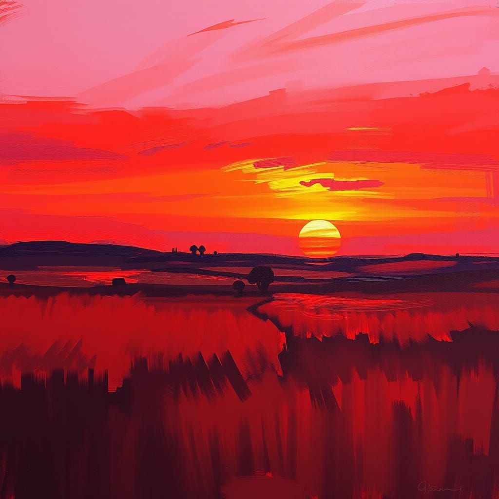 Warm Sunset with Vibrant Red Hues and Soft Pastel Tones