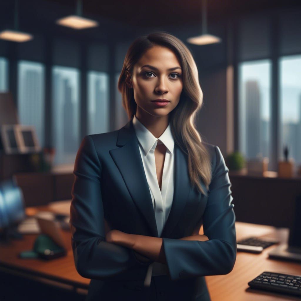 Freelancer Woman in Suit in Office, Realistic 4K Photo