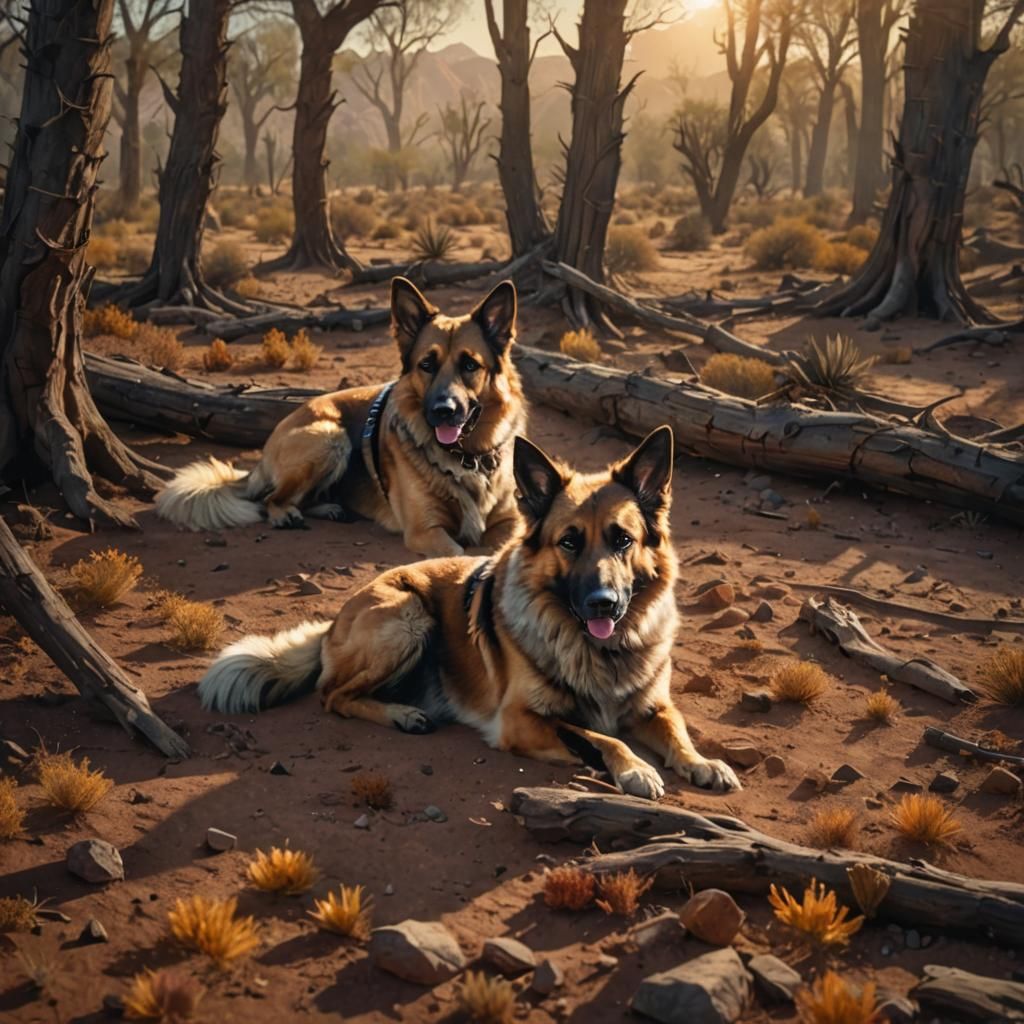 German Shepherd Cowboy in Desert, Oil Painting