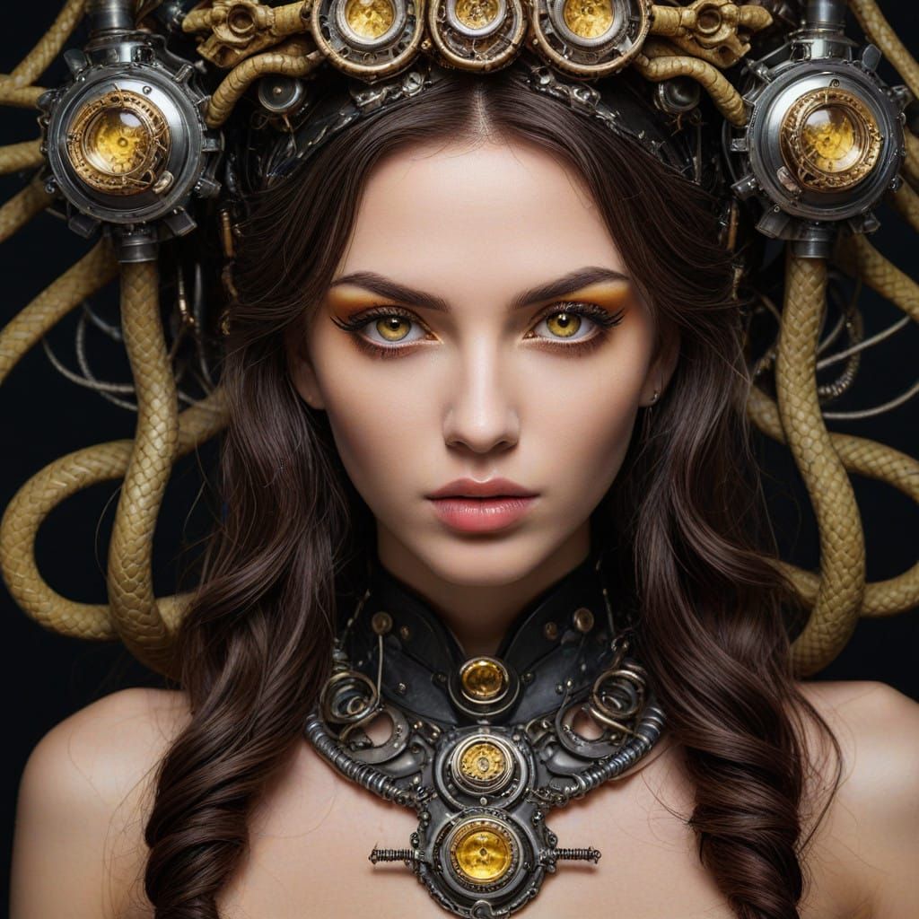 Seductive Medusa Figure in Steampunk Gear