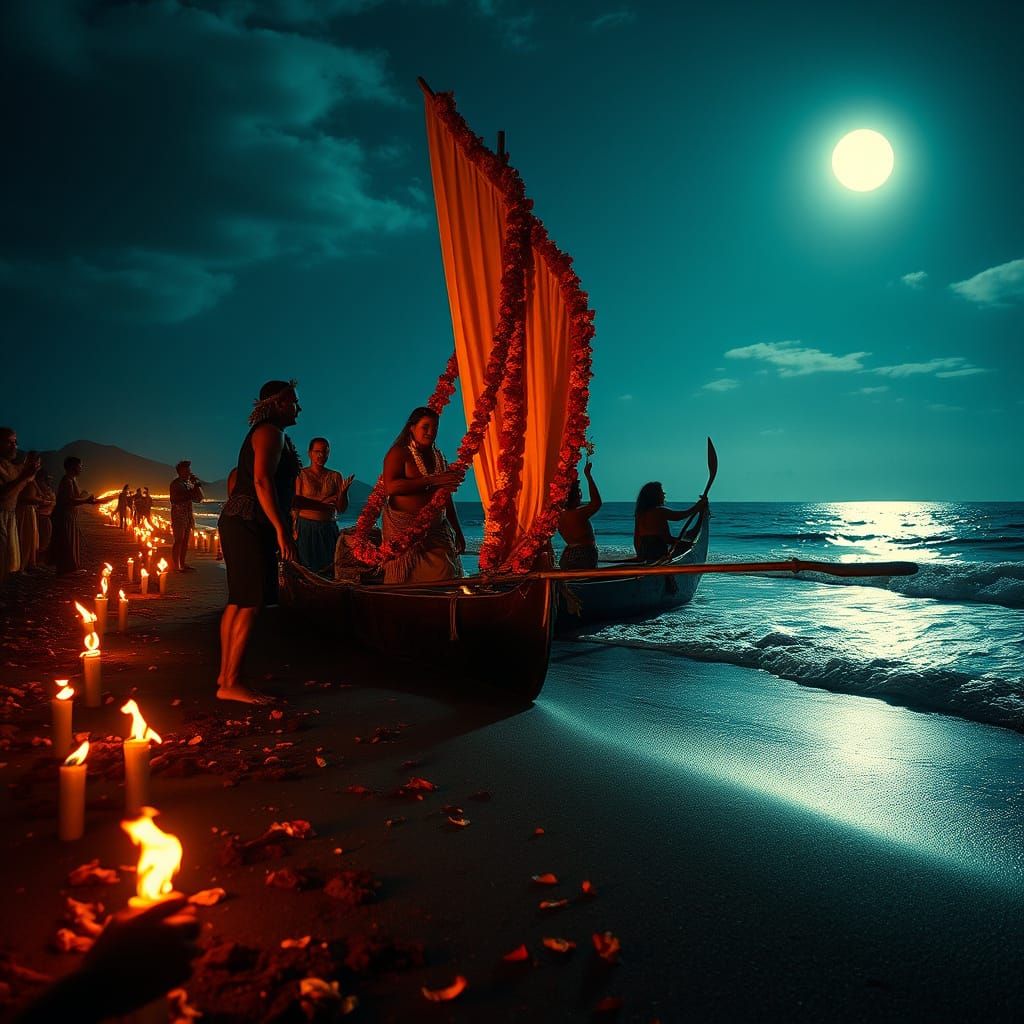 Hawaiian Canoe Festival Under Moonlight