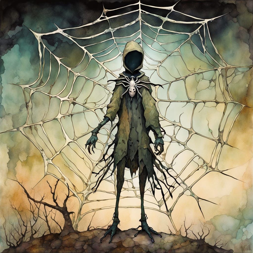 Surreal Spiderweb Wanderer in Whimsical Style