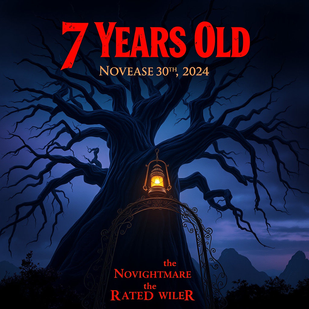 Ethereal Movie Poster: "7 Years Old" in 80s Horror Style