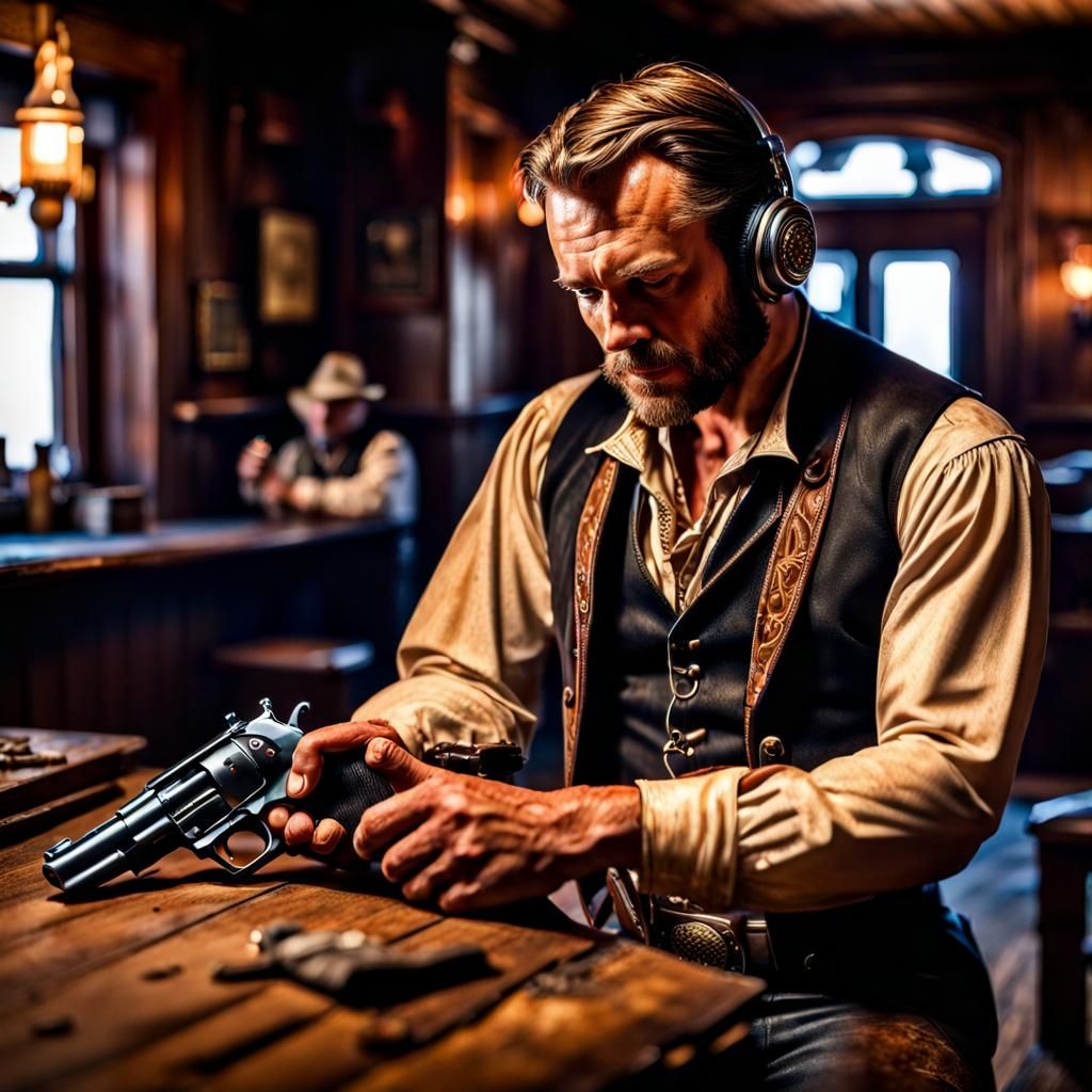 Sheriff Cleans Gun in Moody Western Saloon