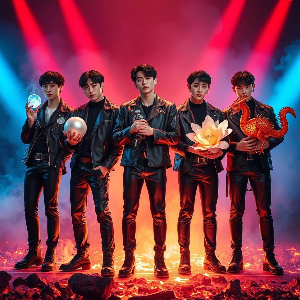 Edgy K-Pop Group Stands Strong in Cyberpunk Haze