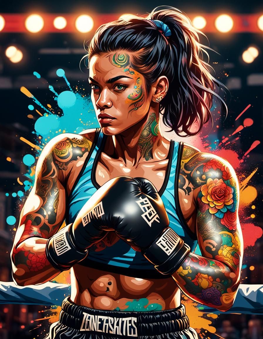 Female Boxer in Vibrant Graffiti Street Art Style
