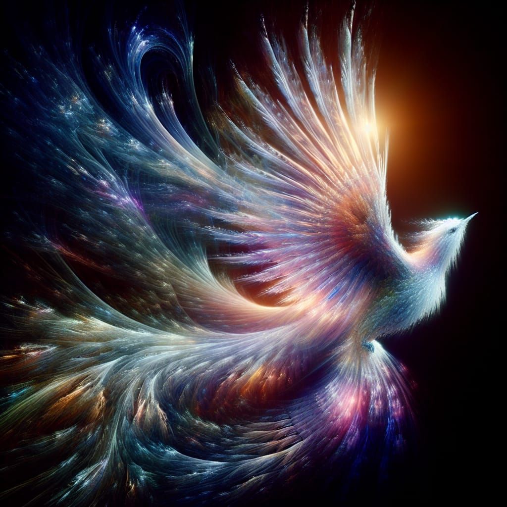 Ethereal Bird Takes Flight in Radiant, Surrealist Aura