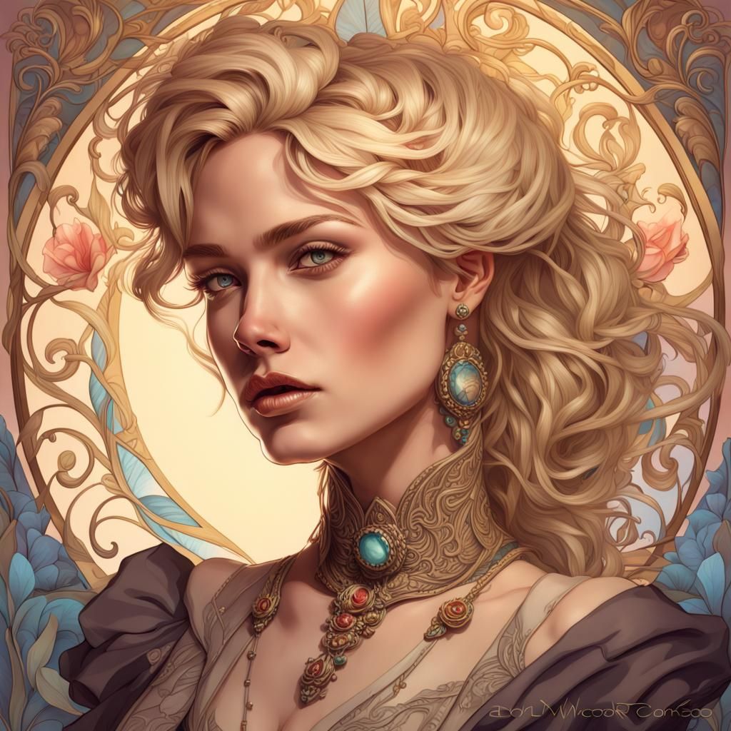Elegant Victorian Woman Portrait in Art Nouveau Style