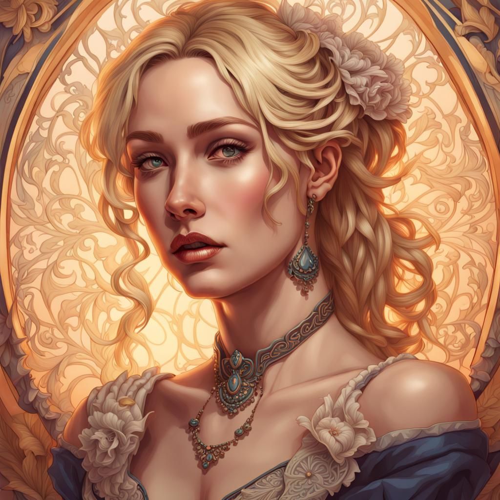 Elegant Victorian Woman Portrait in Art Nouveau Style