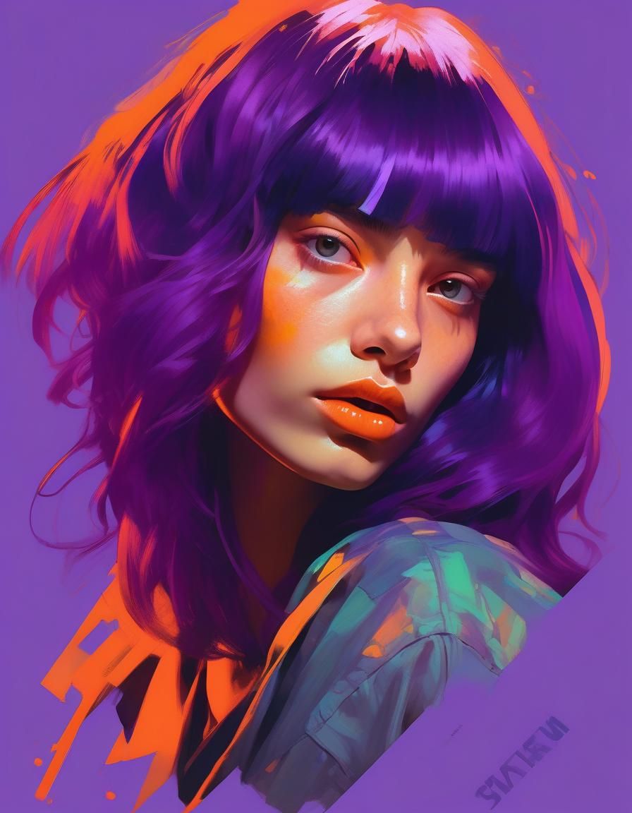 Purple Haired Girl in Neon Color Palette