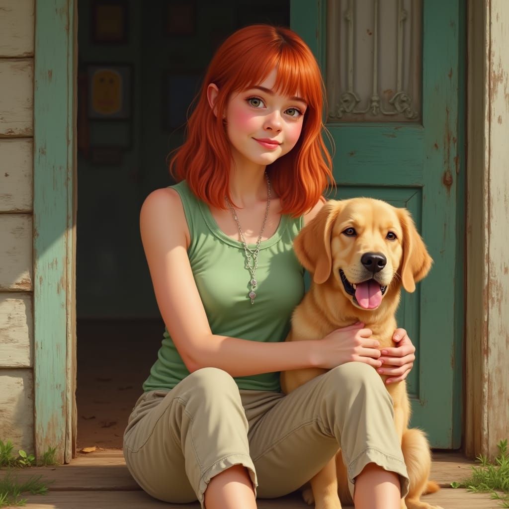 Hyper-Realistic Portrait of Maggie with Golden Retriever