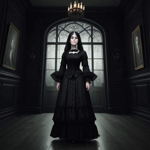 Little Girl in Haunted Mansion, Gothic Horror Style