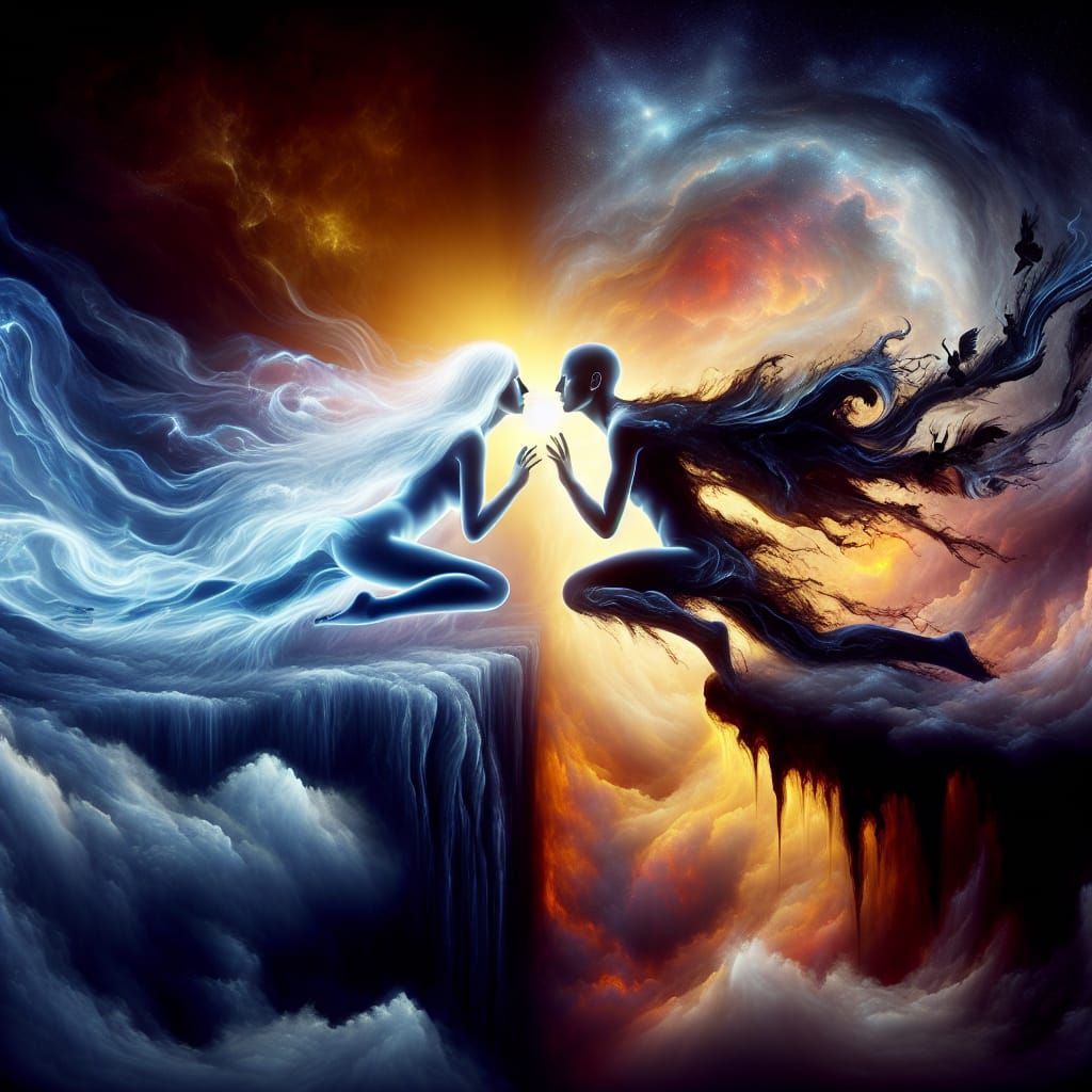 Ethereal Entities Embrace at Abyss Edge