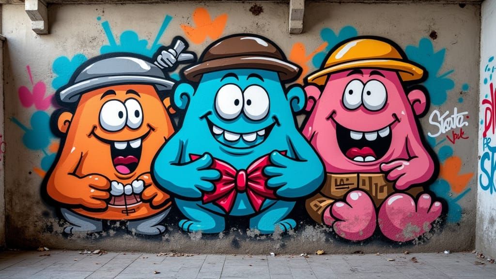 Graffiti Mural of Cartoon Goons on Wall
