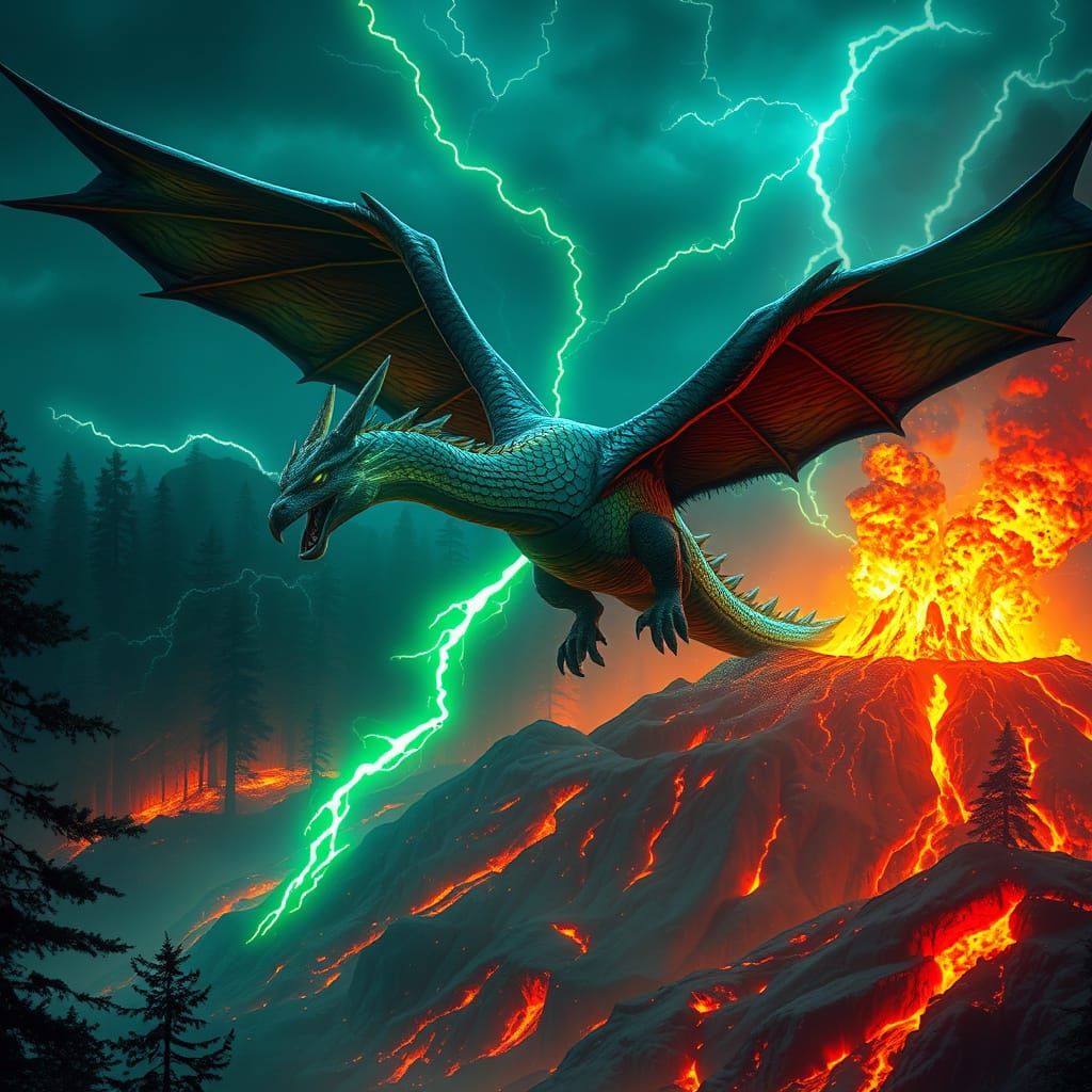 Majestic Hippogriff Soaring Over Volcano: Fantasy Concept Ar...