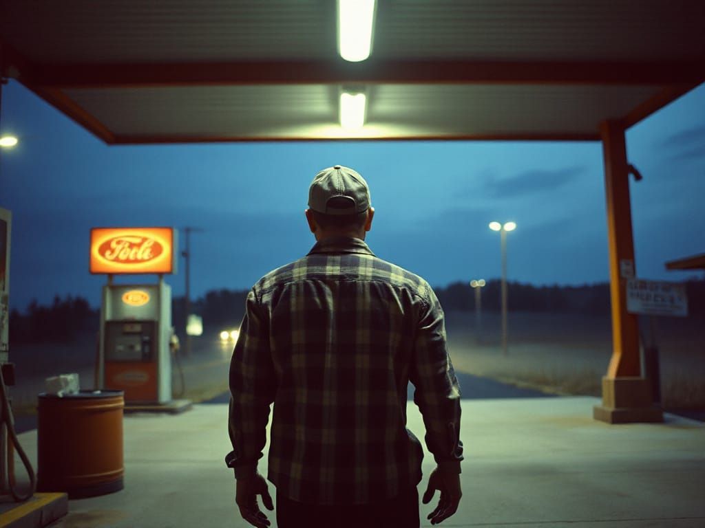 Gas Station Vigilante in a Flickering VHS World