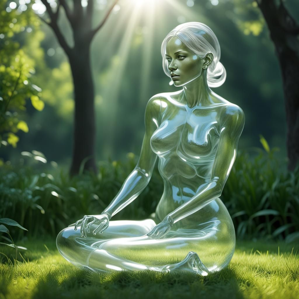 Glass Woman Sculpture in Realistic Fantasy Style