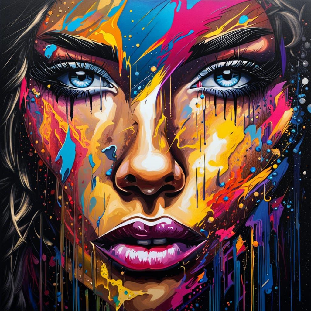Lightning Face Gazing at Lightningscape in Graffiti Art Styl...