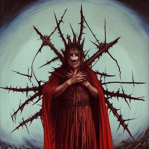Eerie Demon with Thorns in Horror Art Style