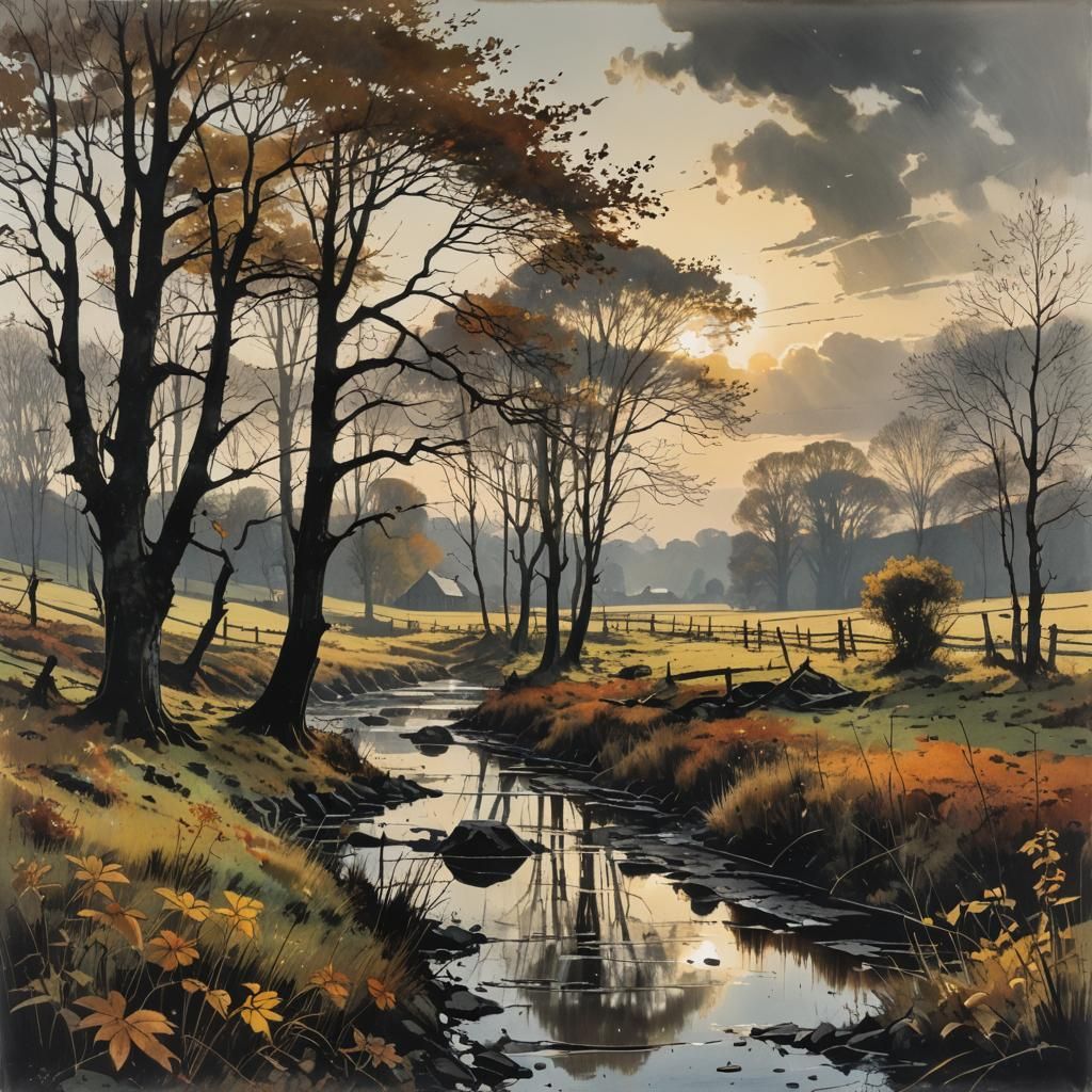 Autumn Landscape in Vibrant Evening Light