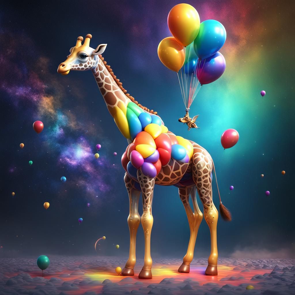 Rainbow Giraffe Balloon Animal in Space