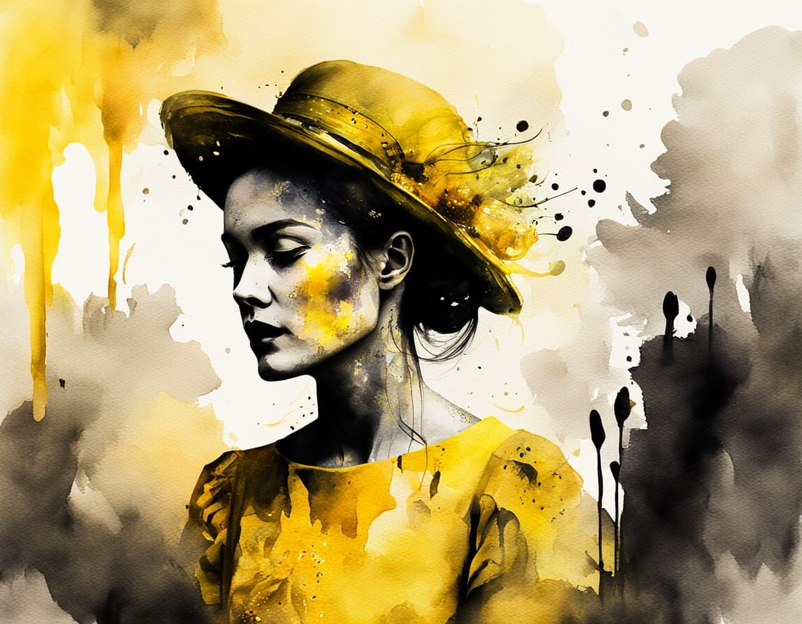 Honky Tonk Woman in Yellow Dress: Watercolour Impression