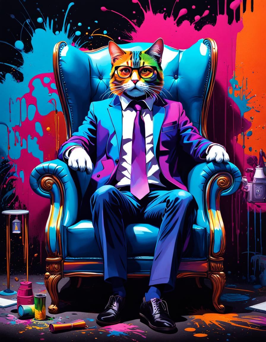 Colorful Cat Psychologist in Graffiti Art Style